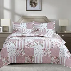 ANDES - QUILT ESTAMPADO PATCHWORK ROSADO 2 PLAZAS