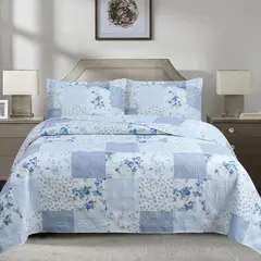 ANDES - QUILT ESTAMPADO PATCHWORK CELESTE 2 PLAZAS