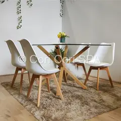CORI CORI - Comedor Madrid Vidrio 140x80cm + 4 Sillas Tulip Blancas