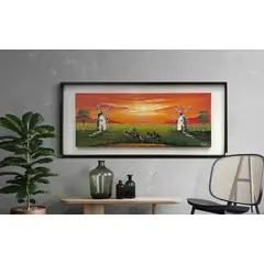 DEKAM DISEÑO - Cuadro Quijote Pintado Decorativo Naranja 127x57 Cms