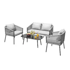 IGPRO - Sofá Exterior Ratán Gris Set 4 Piezas