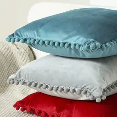 GENERICO - Pack 2 Fundas Cojin Terciopelo Con Pompón 43x43cm A7