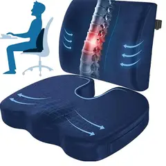 KUANGYE - Cojin Lumbar Y Asiento Para Coxis y Ciatica LumbarAzul
