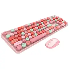 CRUSEC - Teclado + Mouse Inalámbrico Lapiz Labial Retro Mujer Rosa