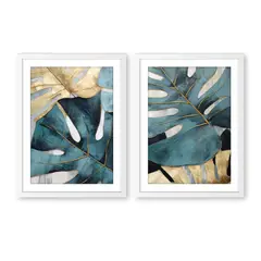 ALCUADRADO - Set Doble Cuadros Plantas Doradas Blanco