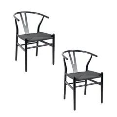 KLIK - Pack 2 Sillas de Madera y Rattan Diseño Wishbone Negras