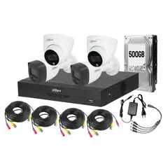 DAHUA - Kit 4 Camaras Full Color Noche 2 Bala 2 Domo 1080p Lite 2mp Dd 500gb