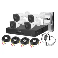DAHUA - Kit 4 Camaras Full Color Noche 4 Bala 1080p Lite 2mp Dd 500gb