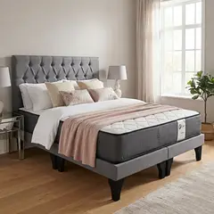 GENERICO - Cama 2 Plazas Europea Capitoneado Gris