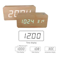 GENERICO - Despertador Digital Reloj Madera Reloj Escritorio Led Mesa