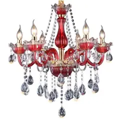 GENERICO - Lampara Candelabro Lagrimas De Cristal Roja 5 Soquetes