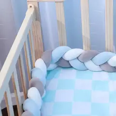 GENERICO - Cojín Trenza Protección Para Cuna De Bebés Celeste 3mts