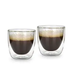FISSMAN - Set De 2 Tazas Doble Pared Vidrio Templado 100 Ml
