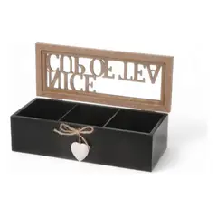 GENERICO - Caja De Té Mediana De Madera 3 Espacios Con Corazon
