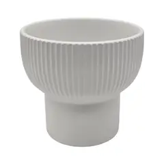 GENERICO - Macetero Maceta De Ceramica Copon Lineas Blanco Mate L