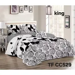 ANGELES DEL HOGAR - Cobertor de Verano Quilt 2 Plaza Blanco con Negro TFCC529