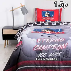 MASHINI - Plumón 1.5 Plazas Microfibra Colo-Colo Eterno 100 añosReversible
