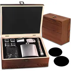 TOLVA - Set petaca con vaso y hielo en caja madera