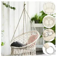 GENERICO - Silla Hamaca colgante tejida - Jardin Living Terraza - Color Beige