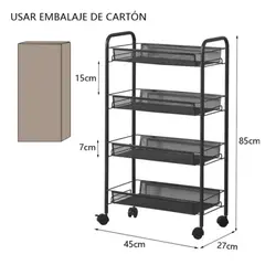 GENERICO - Carrito Estante Organizador 4 Cestas Estante Metálico Giratorio
