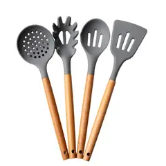 GENERICO - Utensilios de Cocina 4 piezas Silicona con Mango de Madera_