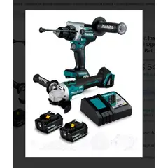 MAKITA - Kit Inalámbrico Esmeril Dga458+ Percutor Dhp486 + Bat