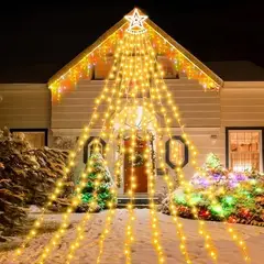 SUPERCENTER - Luces Solar Navidad Cascada Estrella Árbol 3m Control Amarillo