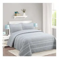 COMPRAPO - Cubrecama Quilt Liviano King Gris Etnic + 2 Fundas 50x70 Cm