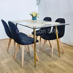 CORI CORI - Comedor Rubi Gold 130x80cms + 4 Sillas Capitonne Velvet Negro
