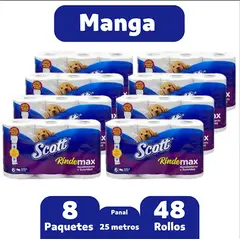 SCOTT - PAPEL HIGIENICO RINDEMAX 8PQTS X 48ROLLOS