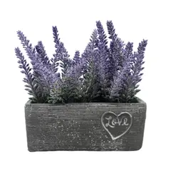 GENERICO - Planta Artificial Morada Macetero Ceramica Rectangular Gris