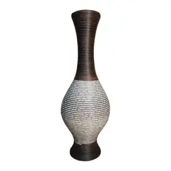 GENERICO - Jarron Florero Decorativo Tejido Rattan Moderno Blanco 70 CM