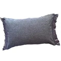 MANDIRHOME - Funda de Cojín Natural Lino Gris Macramé Lateral 50x30cms