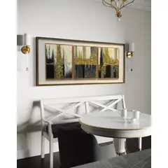 DEKAM DISEÑO - CUADRO TRIPTICO PINTADO ABSTRACTO NEGRO DORADO ENMARCADO 146X66 CMS