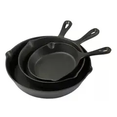 GENERICO - Sartenes De Hierro Fundido Juego De Sartenes 3 Piezas Cukin Negro