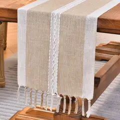 AZ AURAZEUS - Caminos De Mesa 183x33 Cm Lino Y Algodon Mantel Tejido Crochet AZ