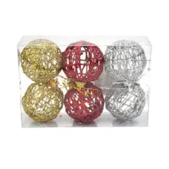 OEM - SET 03 BAMBALINAS ESFERAS TEJIDAS NAVIDEÑAS COLORES 6 CM