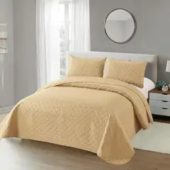 ANGELES DEL HOGAR - Cubrecama Quilt de Verano 2 Plaza Beige