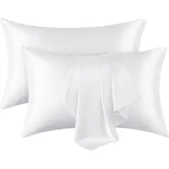 KUANGYE - Funda Blanca Almohada 600 Hilos Seda Satén 100% / Full.
