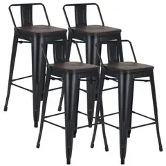 PANDALINO - Pack 4 Taburetes de Bar Tolix Negro 77 cm (madera Oscura)- Bar- Cocina