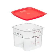 CAMBRO - Recipiente Graduado Cuadrado Policarbonato 6 Litros Con Tapa Roja