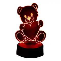 GENERICO - Lampara ilusión 3D Oso y Corazon De 7 Colores