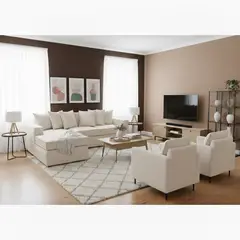 SITIAL HOME - Living 311 Manhattan Blanco Hueso Seccional + 2 Poltronas Resortes