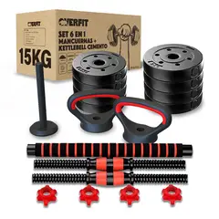 OVERFIT - Set Mancuernas + Barra + Kettlebell Unibles 15kg