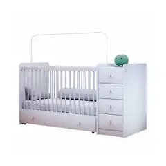 KIDSCOOL - Cuna Con Comoda Y Cajonera Top Baby Blanca
