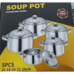 GENERICO - Set Ollas Bateria 5 Piezas Con Tapa Acero Inoxidable