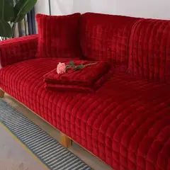ANGELES DEL HOGAR - Funda Protectora Cubre Sofá Plush De 4 Cuerpos Rojo