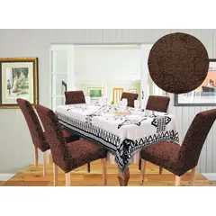GENERICO - PACK DE 6 FUNDAS CUBRE SILLAS DE COMEDOR FLORES CAFÉ