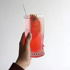 GENERICO - Set 6 Vasos de cristal 350ml con diseño de rayas