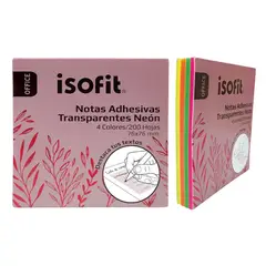 ISOFIT - Notas Adhesivas Transparentes 4 Colores NeónIsofit 76x76mm